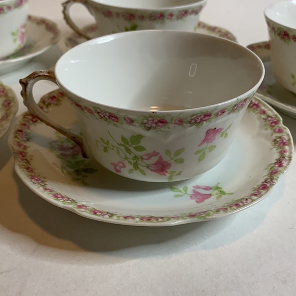 5-Coronet Tea Cup and Saucer Sets Limoges France Pink Flowers Bone China - Picture 2 of 9